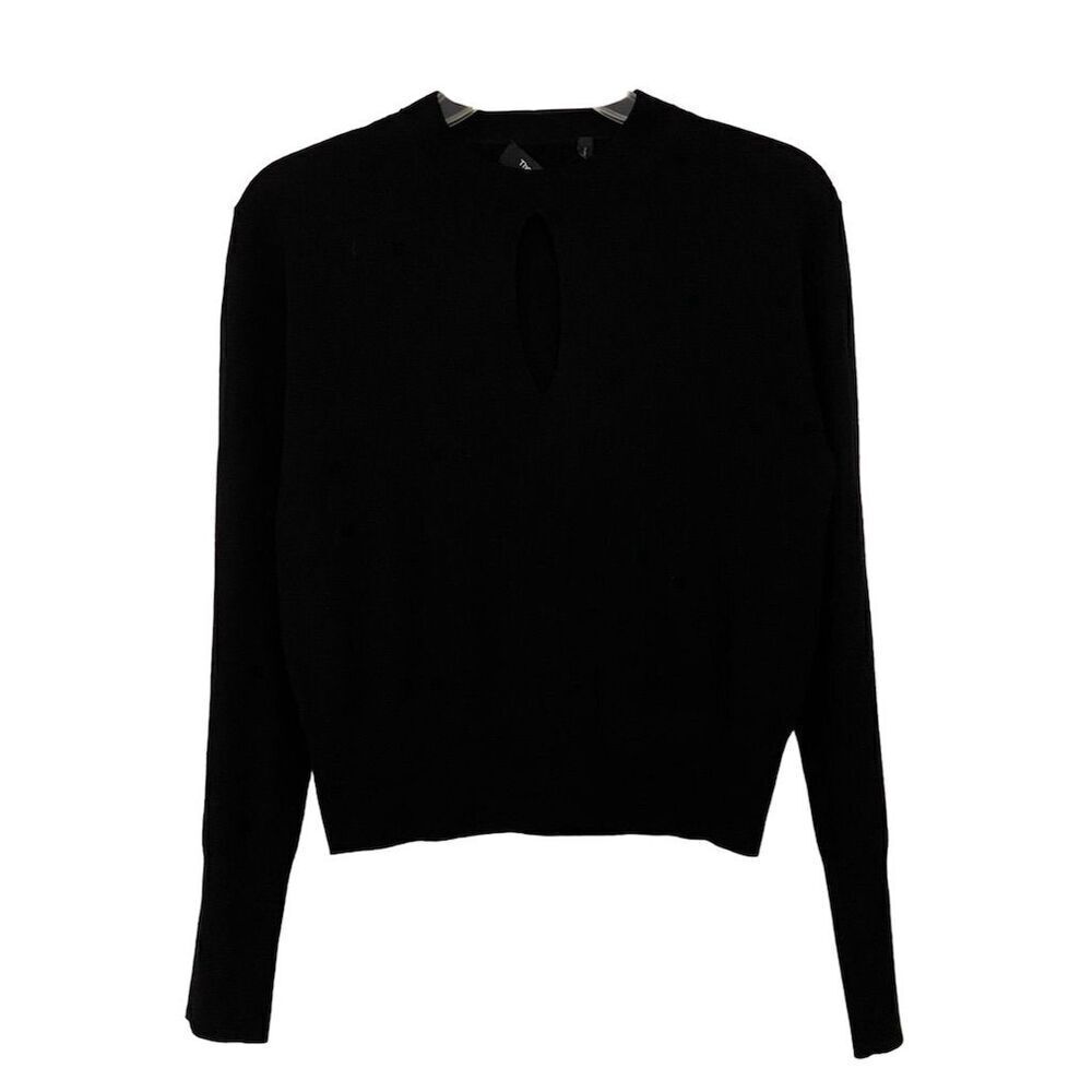 Theory Women's Keyhole Long-Sleeved Black Pullover Sweater Size P Petites - Picture 2 of 9